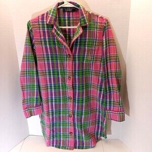 Lauren Ralph Lauren Shirt Women S Pink Green Plaid Boho Boho Western Crest Logo